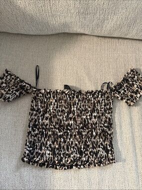 Forever 21 Leopard Smocked Off-Shoulder Crop Top